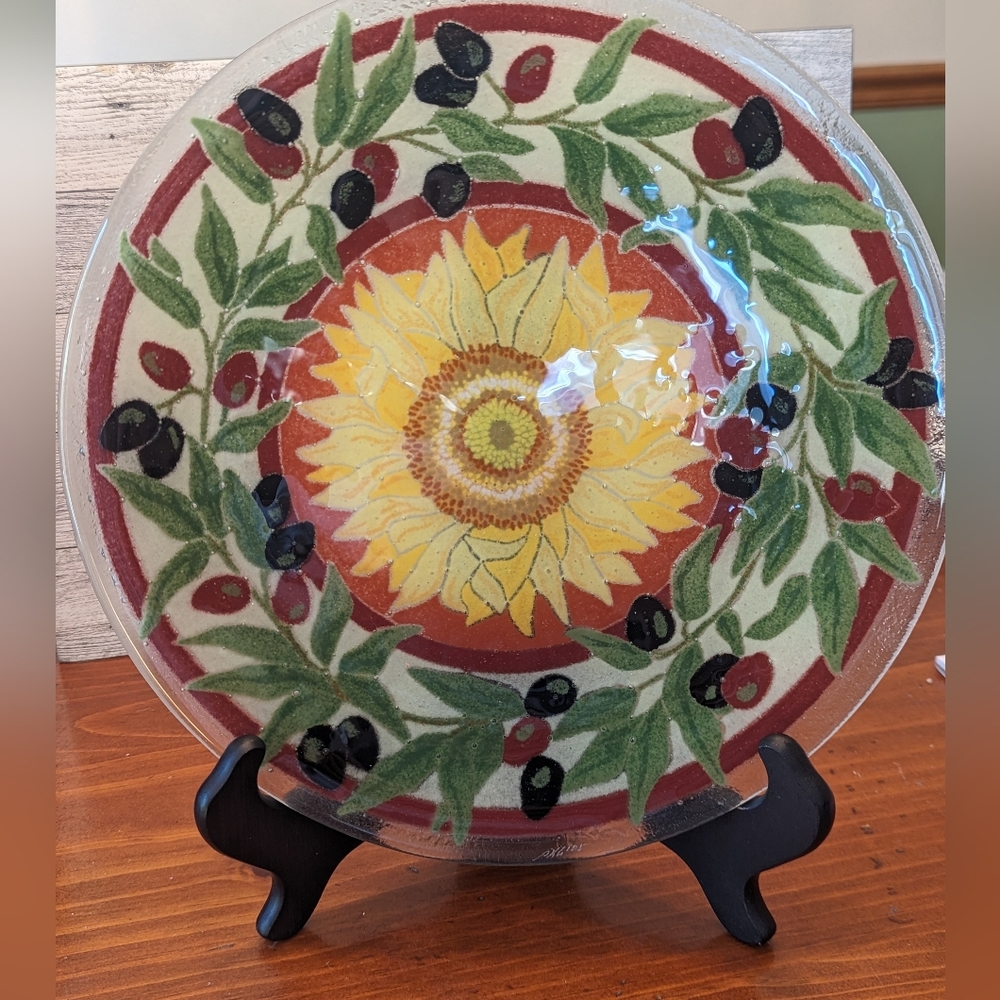 Peggy Karr signed Tuscany fused glass plate